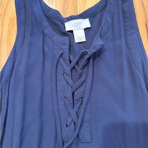 LOFT Women's Deep Blue Lace-Up Blouse